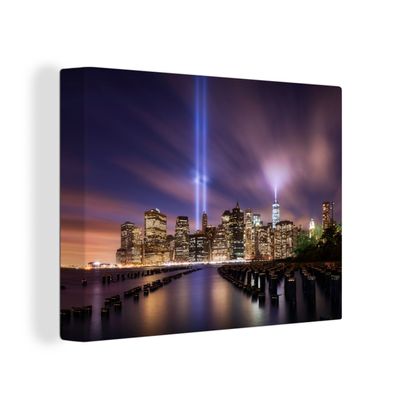 Leinwandbilder - Wanddeko 120x90 cm New York - Nacht - Stadt - Wasser (Gr. 120x90 cm)