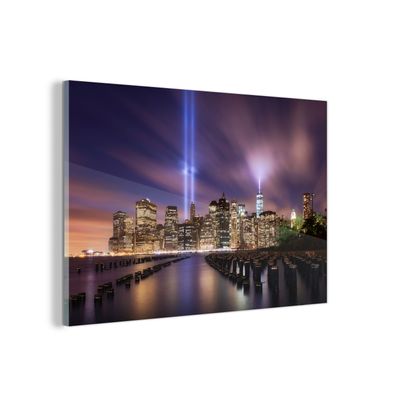 Glasbild Glasfoto Wandbild 120x80 cm New York - Nacht - Stadt - Wasser