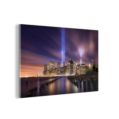 Glasbild Glasfoto Wandbild 60x40 cm New York - Nacht - Stadt - Wasser (Gr. 60x40 cm)