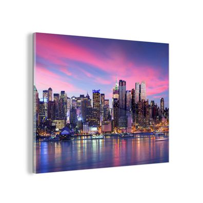 Glasbild Glasfoto Wandbild 80x60 cm Skyline - Wasser - Rosa - New York
