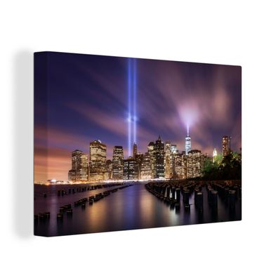 Leinwandbilder - Wanddeko 90x60 cm New York - Nacht - Stadt - Wasser (Gr. 90x60 cm)