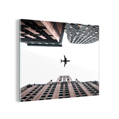 Glasbild Glasfoto Wandbild 40x30 cm Flugzeuge - Stadt - Wohnung (Gr. 40x30 cm)