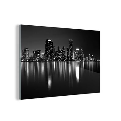 Glasbild Glasfoto Wandbild 30x20 cm New York - Skyline - Nacht (Gr. 30x20 cm)