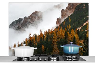 Spritzschutz Küchenrückwand - 120x80 cm Berg - Nebel - Wald (Gr. 120x80 cm)