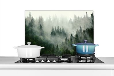 Spritzschutz Küchenrückwand - 70x50 cm Wald - Nebel - Bäume - Natur (Gr. 70x50 cm)