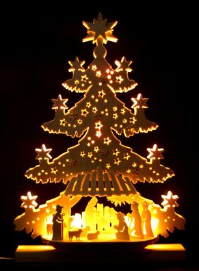 Schwibbogen LED Tanne Tannenbaum klein Christi Geburt 44cm Erzgebirge Fachhandel