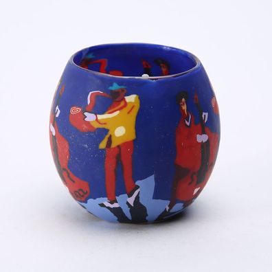 Fimo Glaswindlicht handgemacht blau mit Musikern inkl. Kerze