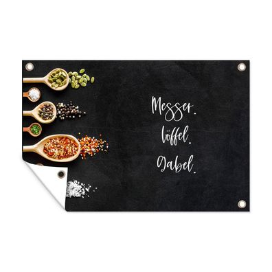 Outdoor-Poster Gartenposter 90x60 cm Messer. Löffel. Gabel. - Sprichwörter - Zitate