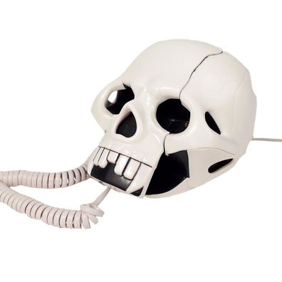 Totenschädel Telefon in Weiß Deko