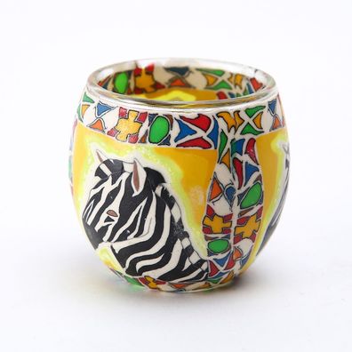 Fimo Glaswindlicht handgemacht gelb mit Zebra und afrikanischem Muster