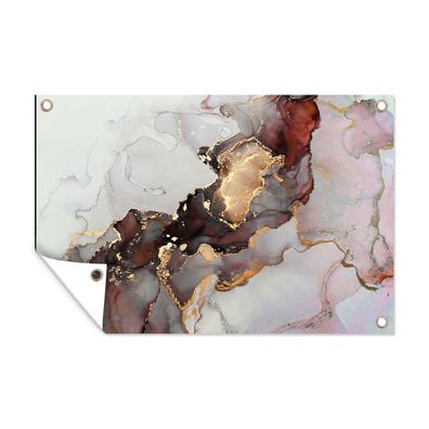 Outdoor-Poster Gartenposter 60x40 cm Rot - Marmor - Gold (Gr. 60x40 cm)