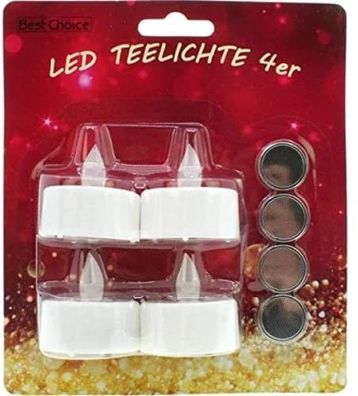 LED-Teelichter mit flackerndem Licht | Mit Schalter und Batterien | 4 Stück im Pack