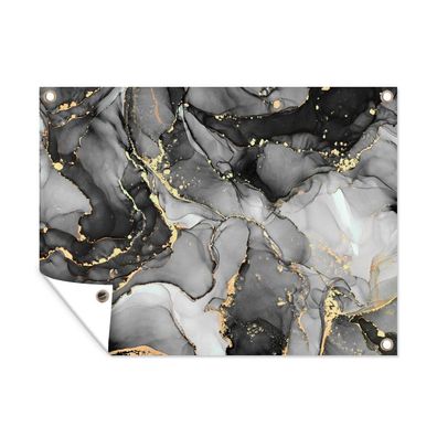 Outdoor-Poster Gartenposter 40x30 cm Marmor - Schwarz - Gold - Grau (Gr. 40x30 cm)