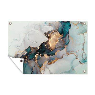 Outdoor-Poster Gartenposter 120x80 cm Blau - Marmor - Gold (Gr. 120x80 cm)