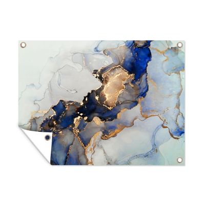 Outdoor-Poster Gartenposter 120x90 cm Marmor - Blau - Gold (Gr. 120x90 cm)