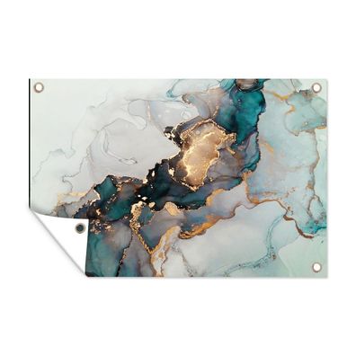 Outdoor-Poster Gartenposter 120x80 cm Blau - Marmor - Gold (Gr. 120x80 cm)