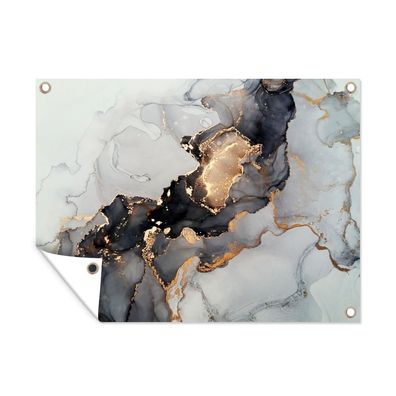 Outdoor-Poster Gartenposter 80x60 cm Schwarz - Marmor - Luxus - Gold (Gr. 80x60 cm)
