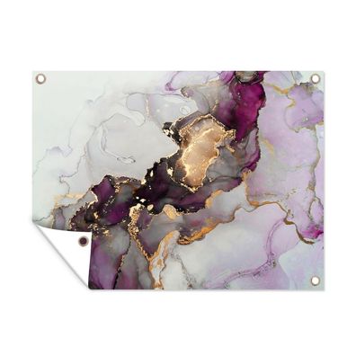 Outdoor-Poster Gartenposter 80x60 cm Marmor - Abstrakt - Gold - Lila (Gr. 80x60 cm)