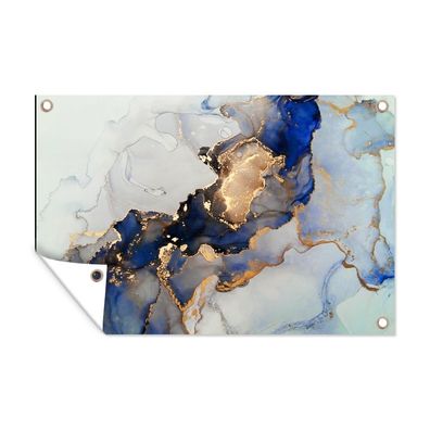 Outdoor-Poster Gartenposter 90x60 cm Marmor - Blau - Gold (Gr. 90x60 cm)