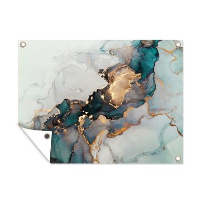 Outdoor-Poster Gartenposter 80x60 cm Blau - Marmor - Gold (Gr. 80x60 cm)