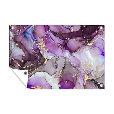 Outdoor-Poster Gartenposter 120x80 cm Marmor - Rosa - Lila - Gold (Gr. 120x80 cm)