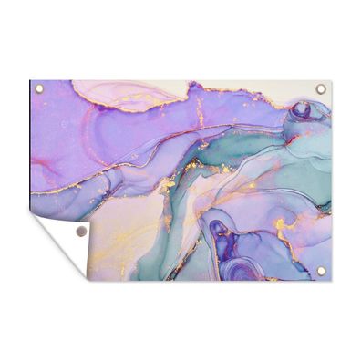 Outdoor-Poster Gartenposter 120x80 cm Gold - Marmor - Lila (Gr. 120x80 cm)
