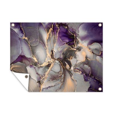 Outdoor-Poster Gartenposter 120x90 cm Gold - Lila - Marmor (Gr. 120x90 cm)