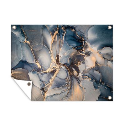 Outdoor-Poster Gartenposter 80x60 cm Marmor - Grau - Blau - Luxus - Gold