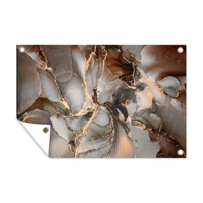 Outdoor-Poster Gartenposter 120x80 cm Grau - Gold - Marmor (Gr. 120x80 cm)
