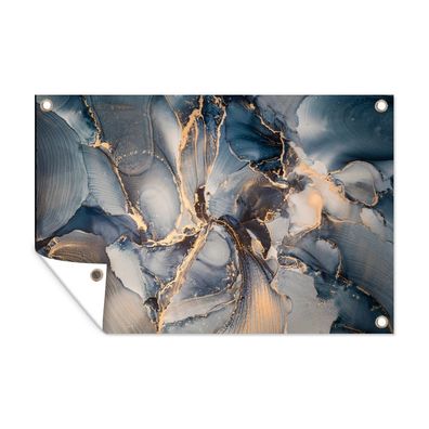 Outdoor-Poster Gartenposter 90x60 cm Marmor - Grau - Blau - Luxus - Gold