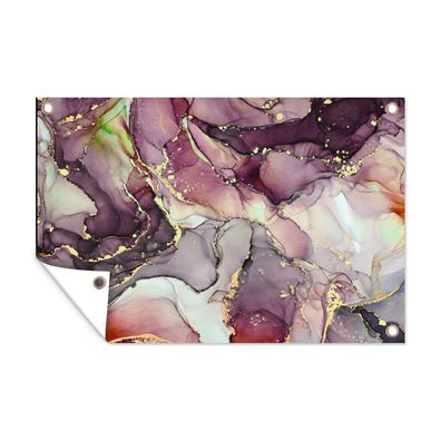 Outdoor-Poster Gartenposter 90x60 cm Marmor - Rot - Lila - Gold (Gr. 90x60 cm)