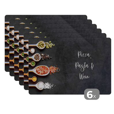 Placemats Tischset 6-teilig 45x30 cm Sprichwörter - Pizza, Pasta &amp; Wein - Zitat