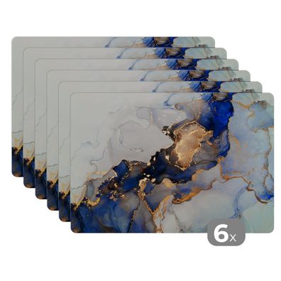 Placemats Tischset 6-teilig 45x30 cm Marmor - Blau - Gold (Gr. 45x30 cm)