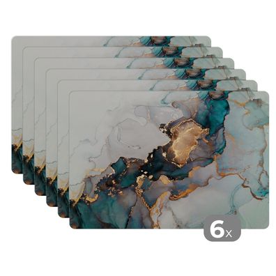 Placemats Tischset 6-teilig 45x30 cm Blau - Marmor - Gold (Gr. 45x30 cm)