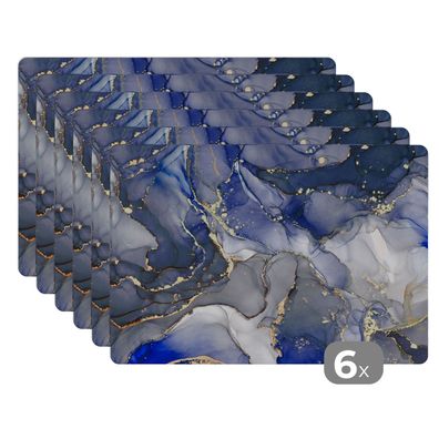 Placemats Tischset 6-teilig 45x30 cm Marmor - Gold - Abstrakt - Blau (Gr. 45x30 cm)