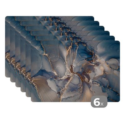 Placemats Tischset 6-teilig 45x30 cm Marmor - Grau - Blau - Luxus - Gold