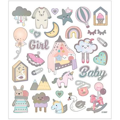 Design Aufkleber Embellischment Foliensticker Sticker Baby Girl Silber rosa ...