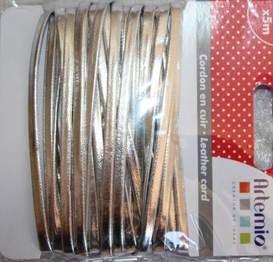 Ribbon 5 Meter Band Lederband Lederimmitat glänzendes silber 4mm breit