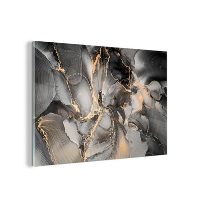 Glasbild Glasfoto Wandbild 150x100 cm Grau - Luxus - Gold - Marmor (Gr. 150x100 cm)