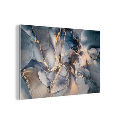 Glasbild Glasfoto Wandbild 90x60 cm Marmor - Grau - Blau - Luxus - Gold