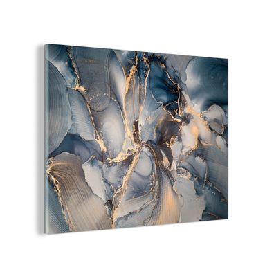 Glasbild Glasfoto Wandbild 80x60 cm Marmor - Grau - Blau - Luxus - Gold