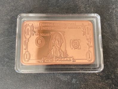 Kupferbarren Kupfer Copper 1 oz 999 als 1 $ Dollar Banknote