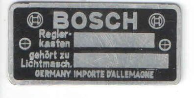 Bosch Typenschild Regler, Lichtmaschine, Alu, Blanko, Neu, Oldtimer