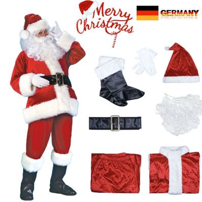 Weihnachtsmann Nikolaus Kostum Santa Claus Flanell Anzug Santakostum 7Stuck/ Set