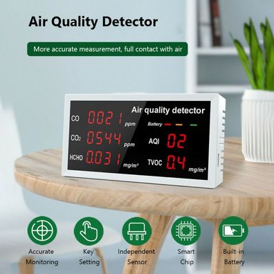 5 In 1 Luftqualitaet Monitor Co Co2 Hcho Tvoc Aqi Messgeraet Detektor Lufttester