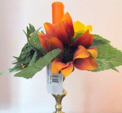 Kerzenkranz mit Blütendekoration, warme Sommer Farben. Ø ca. 20 cm.
