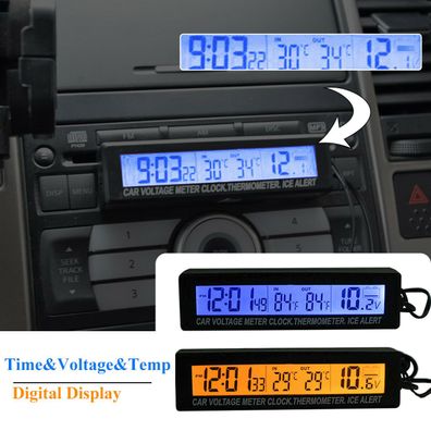3 In 1 Innen Aussen 12V Auto Kfz Led Digital Thermometer Uhr Kalender Voltmeter