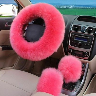 Auto Rosa Warme Plusch Wolle Abdeckung Lenkrad Schaltknauf Flauschigen Zubehoer