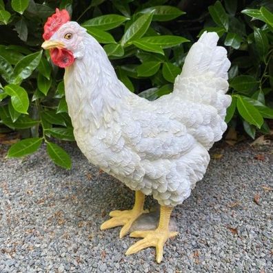 Gartenfigur stehende weiße Huhn Figur 32 cm