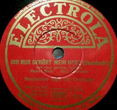 Benjamino GIGLI "Nur dir gehört mein Herz / Marechiare" Electrola 78rpm 10"